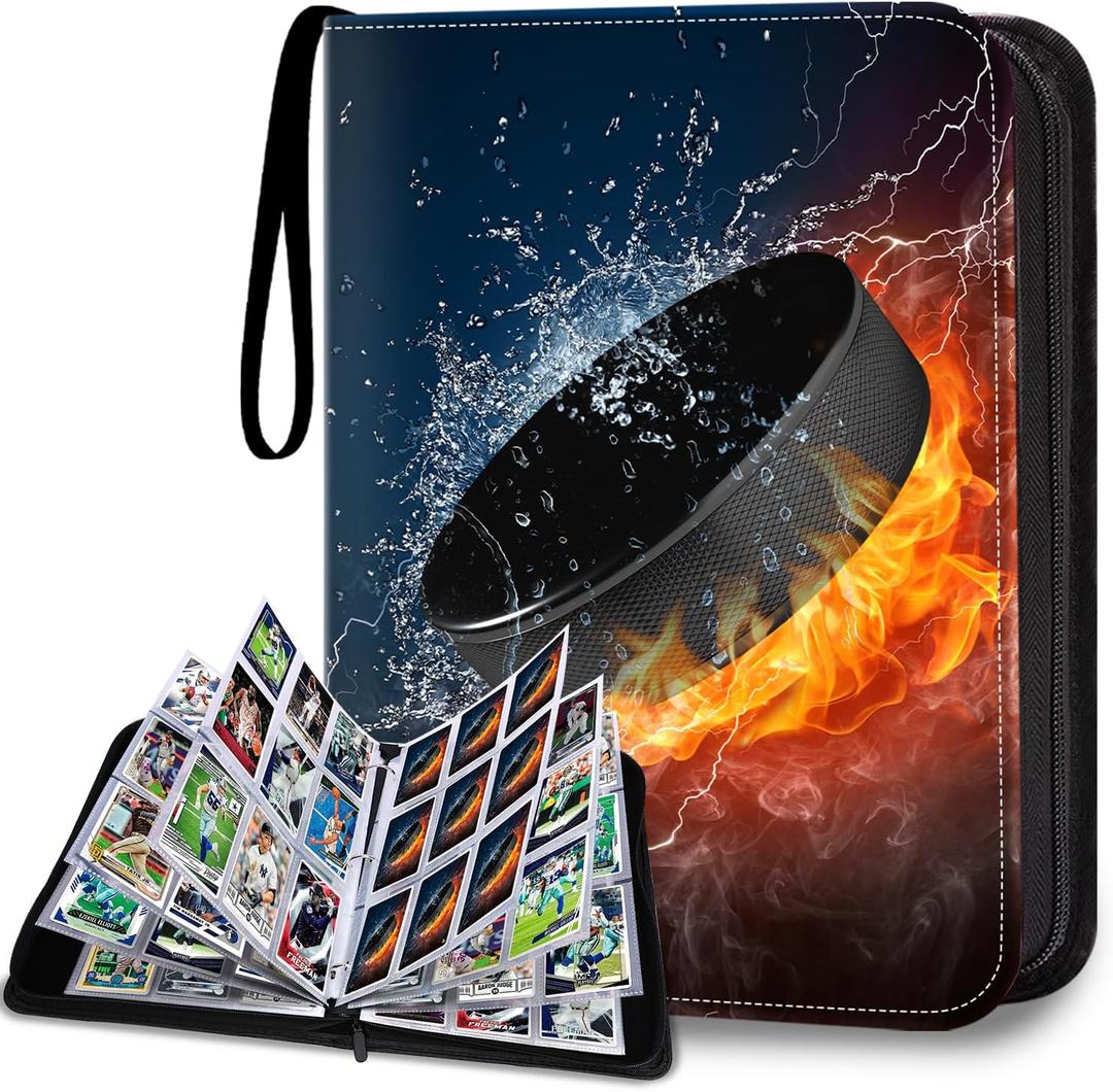 Hockey Card Binder, 9-Pocket Cards Holder,Trading Card Binder Fits 900 Cards With 50 Removable Double Sided Sleeves, Cards Album Case for Sports Game Trading Cards Display Storage Collection