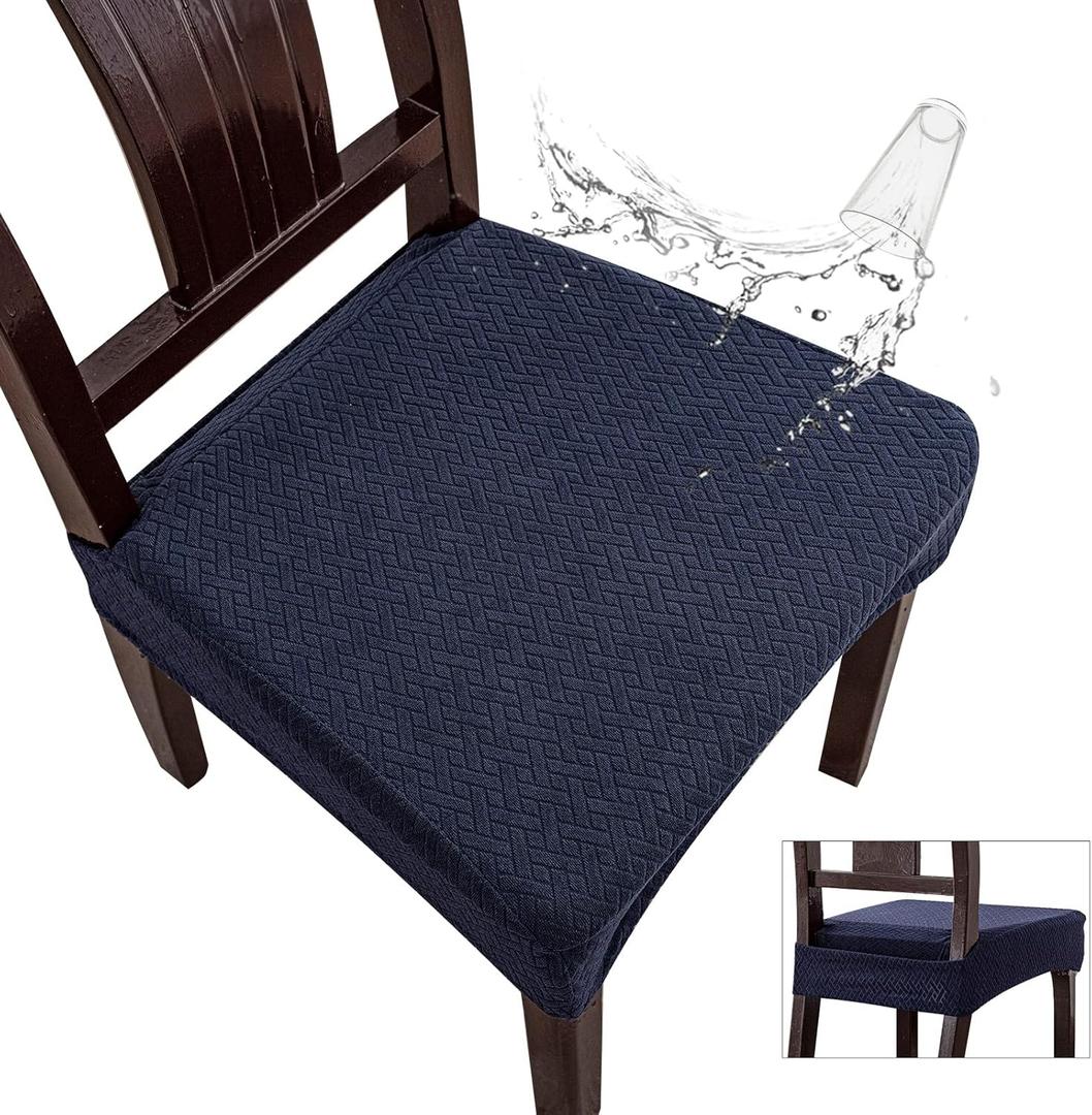 Genina Waterproof Seat Covers for Dining Room Chair Covers Waterproof Dining Chair Covers (4 PCS-Rear-Covered, Navy Blue)