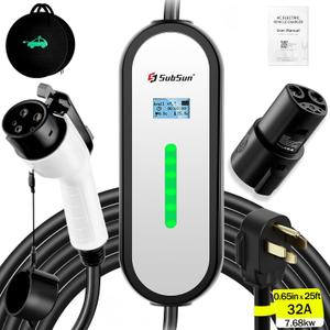 SubSun Universal Portable Level 2 EV Charger 32Amp 240V Electric Car Charger for All North American EVs Includes J1772 and Tesla, 25FT EV Charging Cable with NEMA 14-50 Plug (with Tesla Adapter) (White)