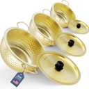 Deep Saut Pan with Lid, Stainless Steel Saute Pan Set, Durable 8"+9"+10" PFOA Free Cookware, Dish washer & Oven Safe, Compatible with All Cooktops (Gold R1)