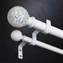 White Double Curtain Rods for Windows, 1 Inch Extra Long Dual Curtain Rod with Decorative Mosaic Colourful Glass Ball Finial, Adjustable Heavy Duty Drapery Rods for 72 to 144 Inch Windows