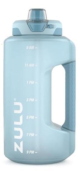 Zulu Goals Half Gallon Jug with Time Marker & Handle for All Day Hydration & Silicone Straw with Locking, Leak-Proof Lid, BPA Free, 64oz (Dusty Blue)