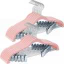 24-Pack Blush Pink Velvet Hangers with Clips Adjustable,Adult Hangers,Heavy-Duty,Felt,Non-Slip,Space Saving,Slim Outfit Hanger for Pants, Skirts, Suits,Coats, Dresses ect.