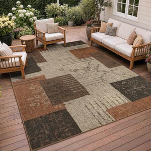 Easy Jute Outdoor Rug 9x12 Rug for Living Room Office, Brown-Orange