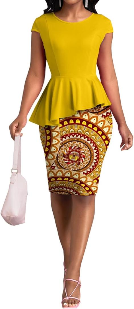 Women's Elegant Dress Sexy Clubwear Casual Fashion Pencil Outfits Bodycon Maxi Wear to Work Dresse (Large, Yellow)