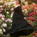 EYWOL Womens Plus Size Floral Tiered Ruffle Long Sleeve Evening Party Wedding Guest Dress (Black, M)