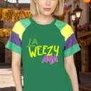Fat Tuesday Shirt for Women La Weezy Ana T-Shirts New Orleans Carnival Tee Tops (Green, XXL)