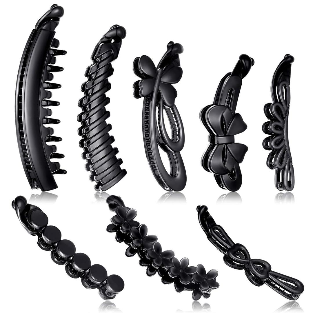 WILLBOND 8 Pieces Banana Clip Hair Clincher Hair Comb Claw Classic Ponytail Holder Maker Clips Non Slip Banana Clasp Fishtail for Women Accessories