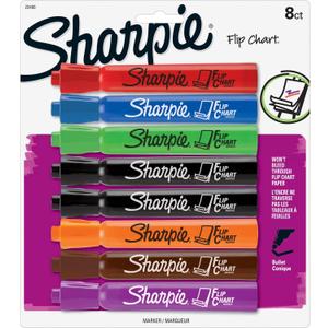 Sharpie Flip Chart Markers, Bullet Tip, Assorted Colors, 8 Count - Low-Odor, Squeak-Free, Home, Office, Back to School, Teacher Supplies