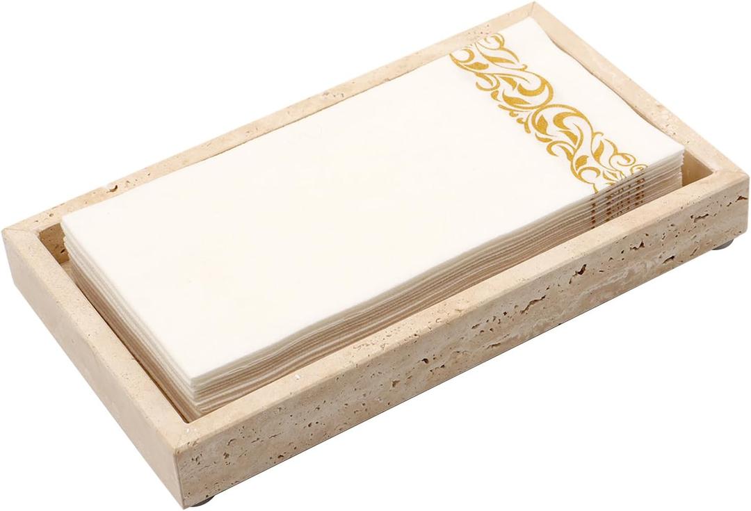 Natural Travertine Guest Towel Holder, Stone Napkin Holder for Bathroom,Gorgeous Bathroom Napkin Holder Tray, Stylish Guest Towel Holder Tray for Bathroom Toilet Dining Table, Beige (9.7x5.5 Inch)