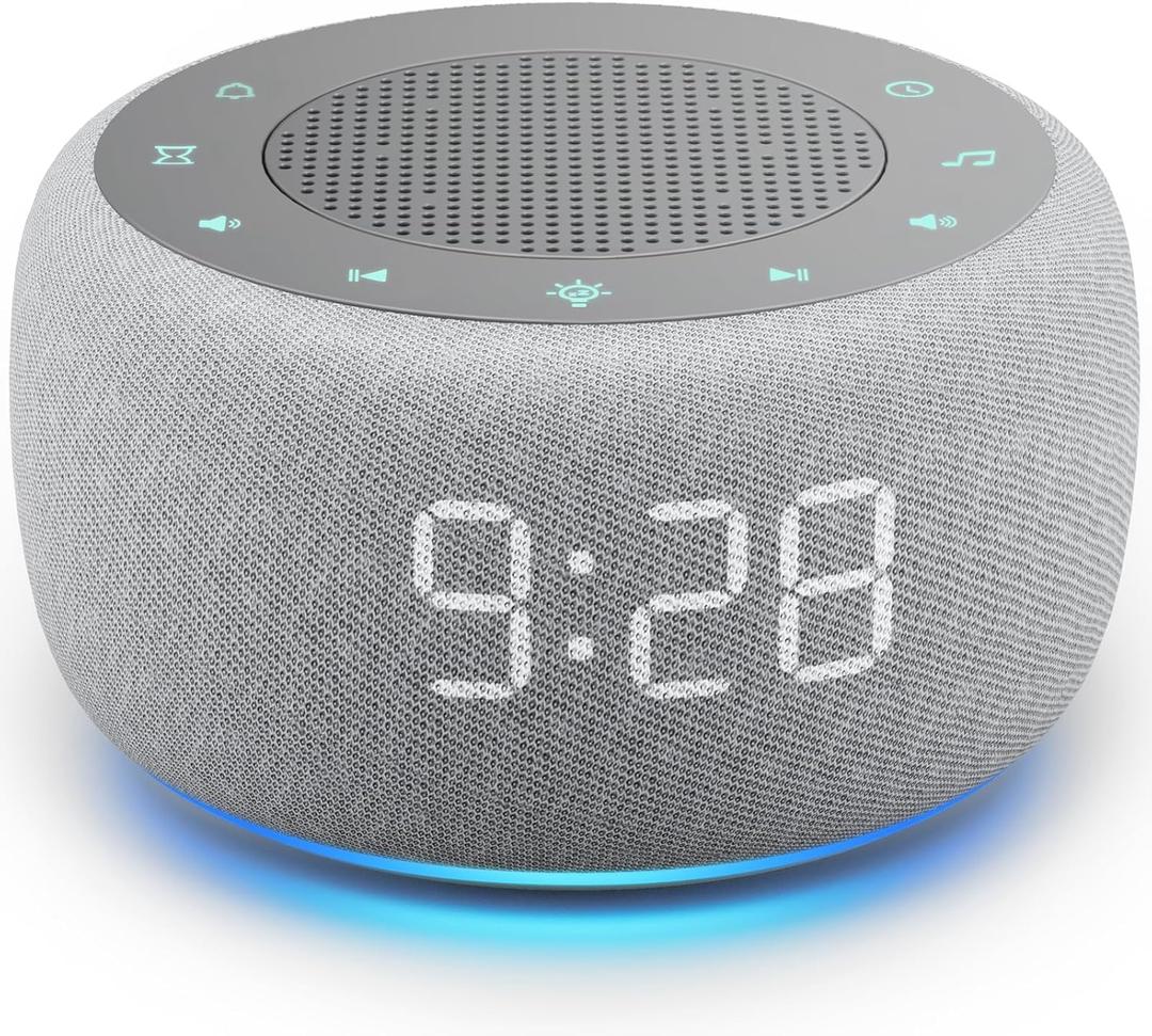Alarm Clock with Sound Machine for Bedrooms – 2-in-1 White Noise Machine for Sleep, Gentle Wake-Up with Soft Alarm Sounds, Ambient Night Light, Plug-in, Sleep Better, Wake Gently