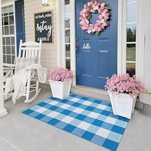 Ckorzen Coffee and White Plaid Rug, 28" x 43" Outdoor Front Porch Door Decor Mat, Washable Cotton Woven Farmhouse Area Rug for Layered Door Mats Carpet, Entryway, Easter Dcor