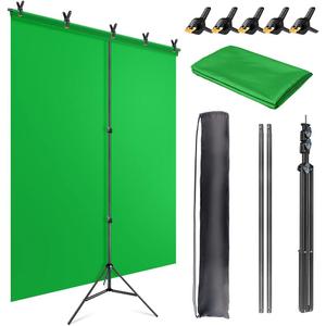 Green Screen Backdrop Kit with Stand, 5X6.5ft Portable Green Screen Backdrop with Stand kit, GreenScreen Background with Stand Carrying Bag Clamp for Streaming Video Zoom (5 x 6.5 Ft)
