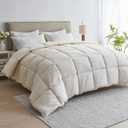 puredown Organic Cotton Feather Fiber Comforter, All Season Duvet Insert King Size, All Season 100% Pure Natural Cotton Cover Breathable Fluffy Feather Comforter with Corner Ties (Beige, 104"x90")