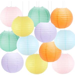 Paper Lanterns Pastel Round Hanging Chinese Lanterns for Birthday Baby Shower Rainbow Easter Party Decorations Pack of 12