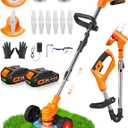 Electric Weed Wacker, Foldable Cordless Weed Eater Battery Powered, 3-in-1 Stringless Lightweight Brush Cutter Grass Trimmer Lawn Tool with Adjustable Length for Garden and Yard (Orange)
