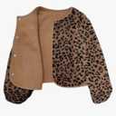 MakeMeChic Women's Cheetah Print Jackets Winter Faux Fur Coat Y2K Long Sleeve Button Down Jackets, L