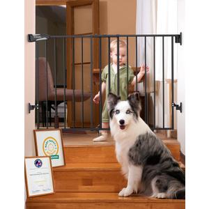 Babelio Baby Gate for Stairs, Kitchen & Doorways, No Bottom Bar| Easy Installation| One-Handed Operation| Auto-Close| Hardware Mount (Drill Needed) Safety Dog Gate (Black - B17, 29-49" W, 28" H)