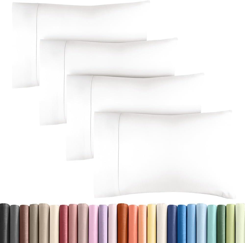 King Pillow Cases - 4 Pack - Super Soft Pillowcase Covers - Envelope Enclosure - Hotel Quality Pillow Protectors - Wrinkle Free, Fade, Shrink & Stain Resistant - Machine Washable - 20" x 40" (White)