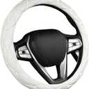 Bling Car Steering Wheel Cover, 15 Inch Non-Slip Soft Leather Auto Wheel Cover, Crystal Rhinestone Steering Wheel Cover for Women Girls, Universal Decor Car Accessories (White)