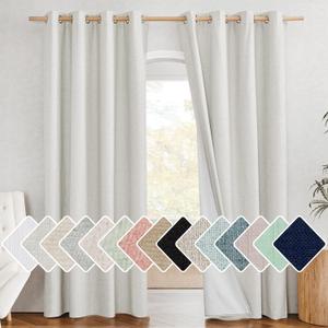 NICETOWN 100% Absolutely Blackout Linen Curtains with Thermal Insulated White Liner, Ivory, 52" Wide, 2 Pieces, Privacy Vertical Window Drapes for Office Laundry Living Room Windows 84 inch Long