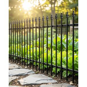 ARIFARO Metal Garden Fence 32" H x 24" W (5 Pack, Length 10 ft), No Digging Decorative Garden Border Fence, Rustproof Black Garden Fence Panels for Yard, Flower Bed, Patio, Dog Animal Barrier