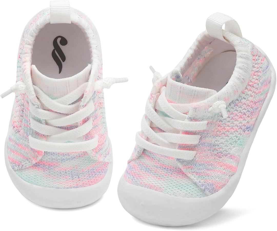 JIASUQI Baby Shoes for Toddler Boys Girls Sneakers Slip on Walking Shoes for Babies (12-18 Months Infant, Colorful White)