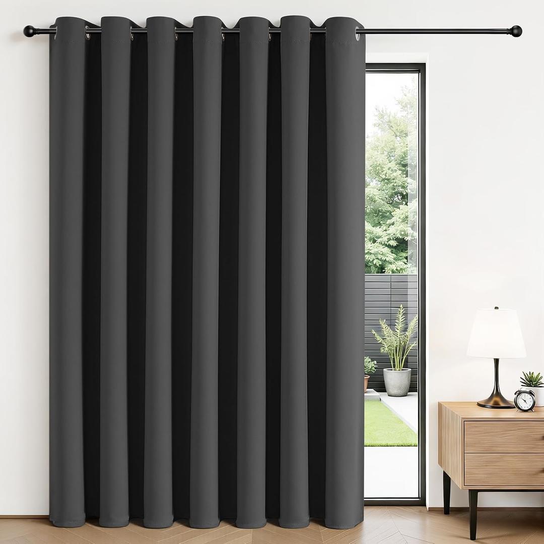Joydeco Blackout Patio Sliding Door Curtains 84 Inches Long, Grommet Privacy Room Divider Curtains, Extra Wide Thermal Blackout Drapes for Bedroom Living Room (Grey, 100Wx84L, 1 Panel)