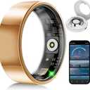 Smart Fitness and Activity Ring for Men and Women – Track Heart Rate, Stress, Sleep, Steps & Blood Oxygen, 10ATM Waterproof, No Subscription Fee, Works with iPhone and Android, Size 9 Gold