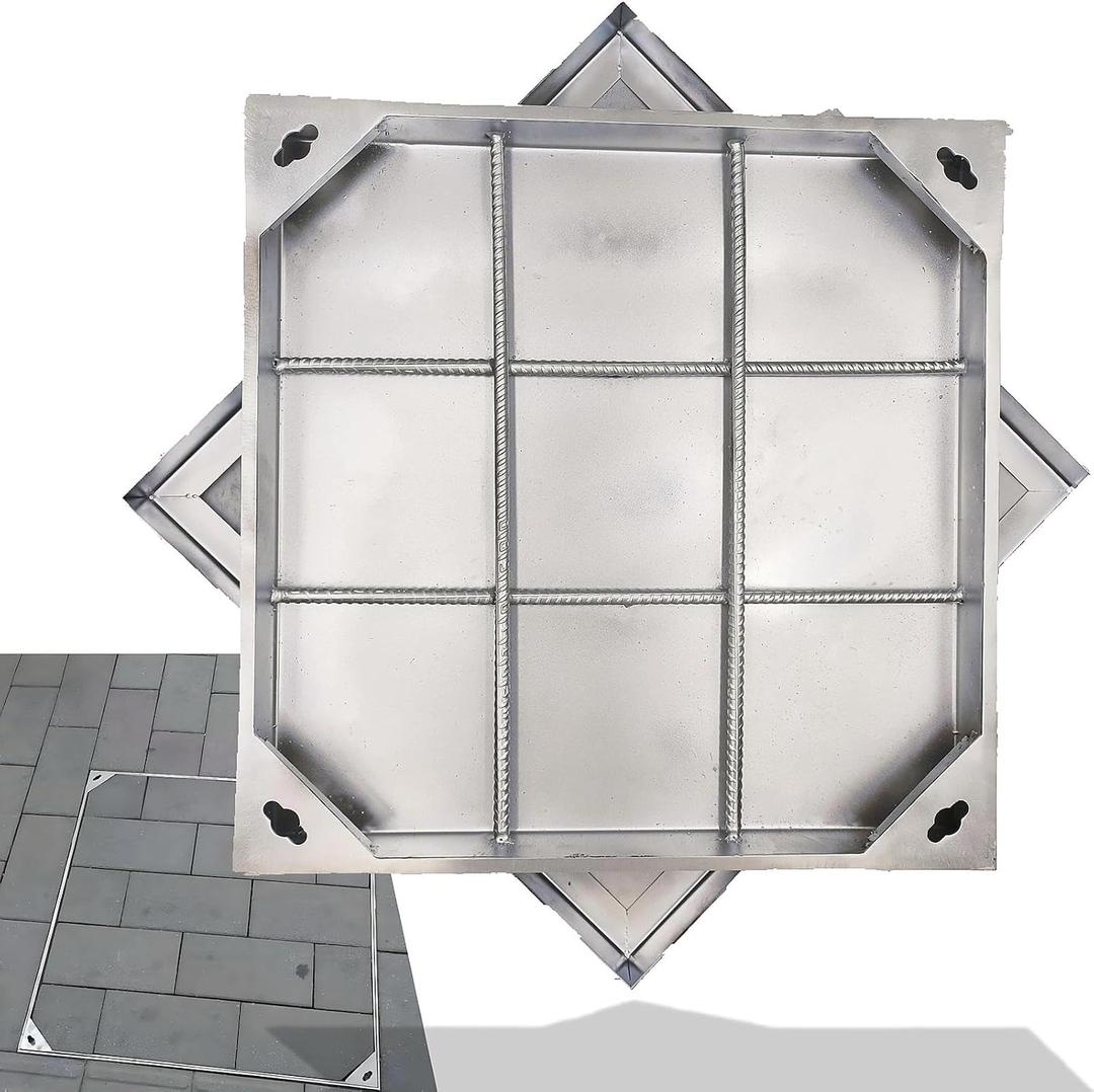 28x28 Invisible Stainless Steel Manhole Cover and Frame for 24" Corrugated Pipe - B-Class 28100 lbs Square Driveway Septic Tank Lid with Base, Metal Inspection Well Cover (True 25.6" ISL)