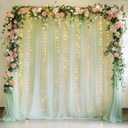 Tulle Backdrop Curtain with Lights String 10FT X 8FT Sage Green Sheer Tulle Backdrop Curtains for Wedding Birthday Party Reception Photo Booth Background Decorations (Set of 2 Panels 5x8FT)