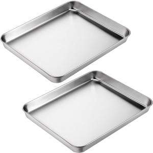2Pcs Toaster Oven Pans for Baking, 9x11 Baking Sheets Cookie Sheet Stainless Steel Small Replacement Trays for Toaster