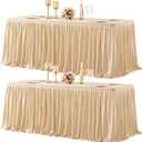 2 Packs Dark Champagne Tableclothes for 6 Foot Rectangle Tables, Wrinkle Free Fitted Table Cloth 6ft Stretch Table Cover with Skirt for Parties Weddings Birthday Banquet Baby Shower