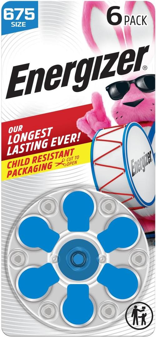 Energizer Hearing Aid Batteries Size 675, Blue Tab, 6 Pack