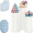 3Pcs White Cylinder Pedestal Stands, Stable Round Display Plinth Pillars with Weighted Water Bag & Spandex Covers, PVC Cake Stand for Wedding Party, 35.5/29.5/23.5 Inches