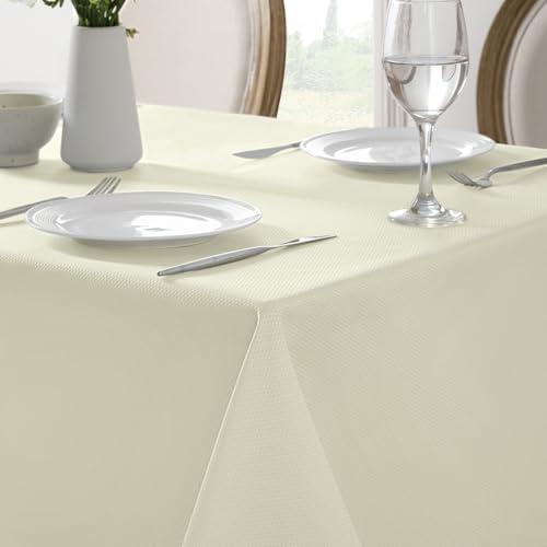Softalker Ivory Rectangle Tablecloth,Shiny Weaved Texture Pattern Cream Jacquard Waterproof Wrinkle Free Spill-Proof Washable Table Cloth for Holiday Party Dinner - 60 x 84 Inch