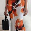 HVT Women's 2026 Summer Halter Neck Floral Print Maxi Dress Wedding Guest Party Sleeveless Bodycon Long Dresses (M)