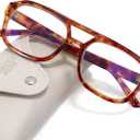 Madison Avenue Retro Aviator Blue Light Blocking Glasses for Women Men with Case, Trendy Rectangle Computer Eyeglasses (Orange Demi)