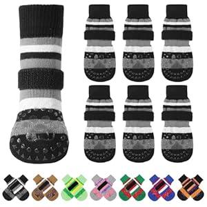 KOOLTAIL Anti Slip Dog Socks for Hot Pavement, 3 Pairs Dog Boots & Paw Protectors to Prevent Licking Paws with Grippers, Double Sides Booties Shoes for Hardwood Floors Small Medium Large Senior Dogs, SM 