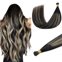 3 Pcs of Blonde/Black 16" Extensions, Black to Light Blonde Balayage Natural Hair  + 2 Pcs Wig Cap + 1 Pack Eyelash Extensions