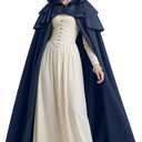 L'VOW Medieval Hooded Cloak Renaissance Cape with Ruffled Shawl Collar for Women Men Halloween Cosplay, Navy Blue, One Size