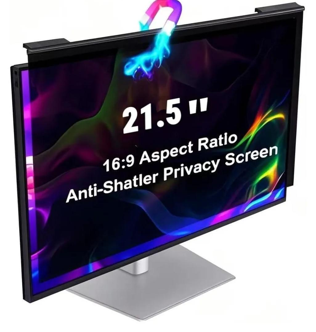 Magnetic Hanging Computer Privacy Screen Filter for 21.5 Inch, Removable Aluminum Alloy Privacy Shield for 16:9 Widescreen Monitor, Eye Protection Blue Light Filter