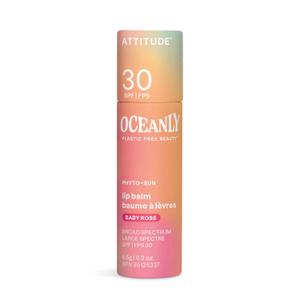 ATTITUDE Oceanly Tinted Lip Balm with SPF 30, EWG Verified, Plastic-Free, Broad Spectrum UVA/UVB Protection with Zinc Oxide, Vegan, Unscented, Baby Rose, 0.3 Ounce