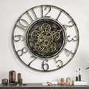 Maxstar Large Moving Gear Wall Clock for Living Room Decor,Vintage Industrial Steampunk,Metal Wall Clock Decorative for Home Office, Dinning Room,Farmhouse(Antique Brass,Arabic Number,24 INCH)