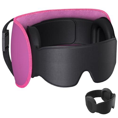 SARISUN Travel Pillows for Airplanes, Upgraded Airplane Pillow with 3D Eye Mask and Ear Cover Design for Long Flight, 360° Support Sleep Head Hold, Plane Headrest for Sleeping, Stop Bobblehead, Pink