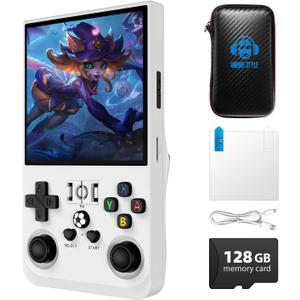 R36MAX Retro Game Console, 4.0 inch Retro Gaming Console with 128GB Memory, Video Game Consoles with 4000mAh Battery White
