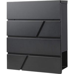 Decaller Metal Wall Mounted Mailboxes with Key Lock, Large Mail Box with Newspaper Compartment, Black, 13" x 14 2/5" x 4 1/5"