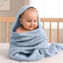 Preboun 4 Pcs Muslin Hooded Baby Towels,32"x 32" Cotton Newborn Bath Towel Muslin Infant Baby Blankets Absorbent Unisex Newborn Registry Gift for Girls Boys(Blue Series)