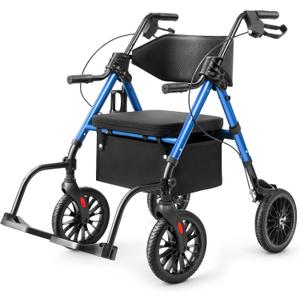 2 in 1 Rollator Walker for Seniors with Seat, Walker Wheelchair Combo, Transport-Wheelchair-Lightweight-Foldable with Adjustable Seat and Handle, 300 Lb. Weight Capacity, Blue