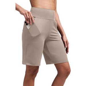 Alaroo Women's Bermuda Long Shorts with Pockets High-Waisted Knee Length Biker Athletic Running Yoga Workout Gym, XL